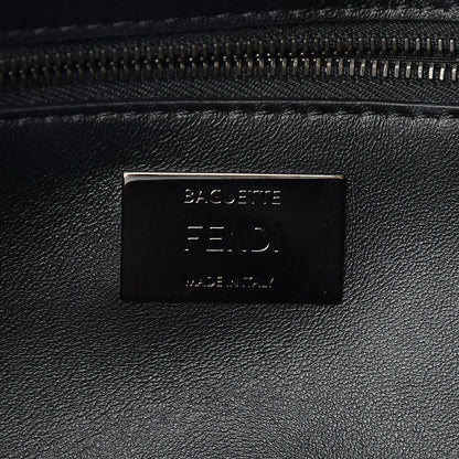Fendi Canvas Nappa Rose Embroidered Baguette Grezzo Black 7 of 9