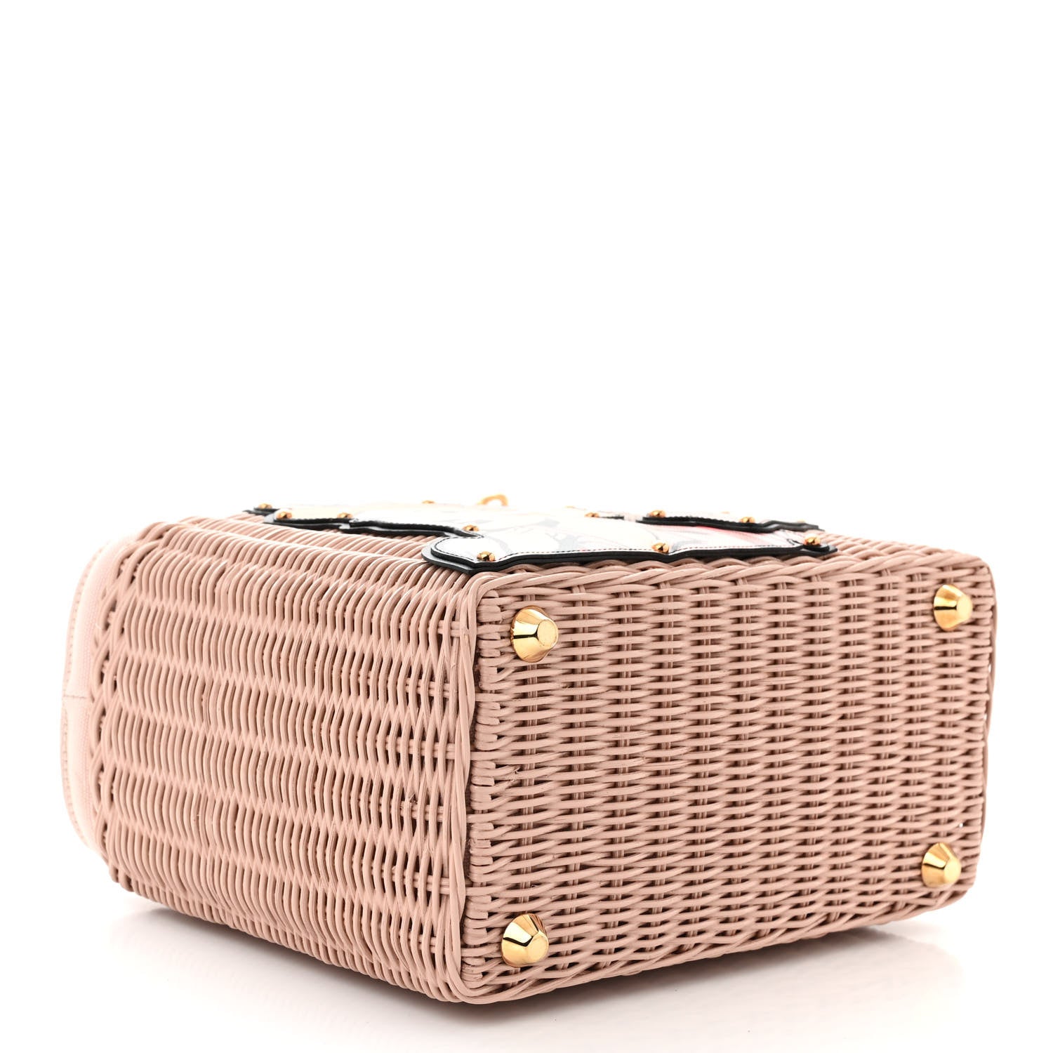 Prada Wicker Canvas Patch Comics Shoulder Bag Pink 4 of 12