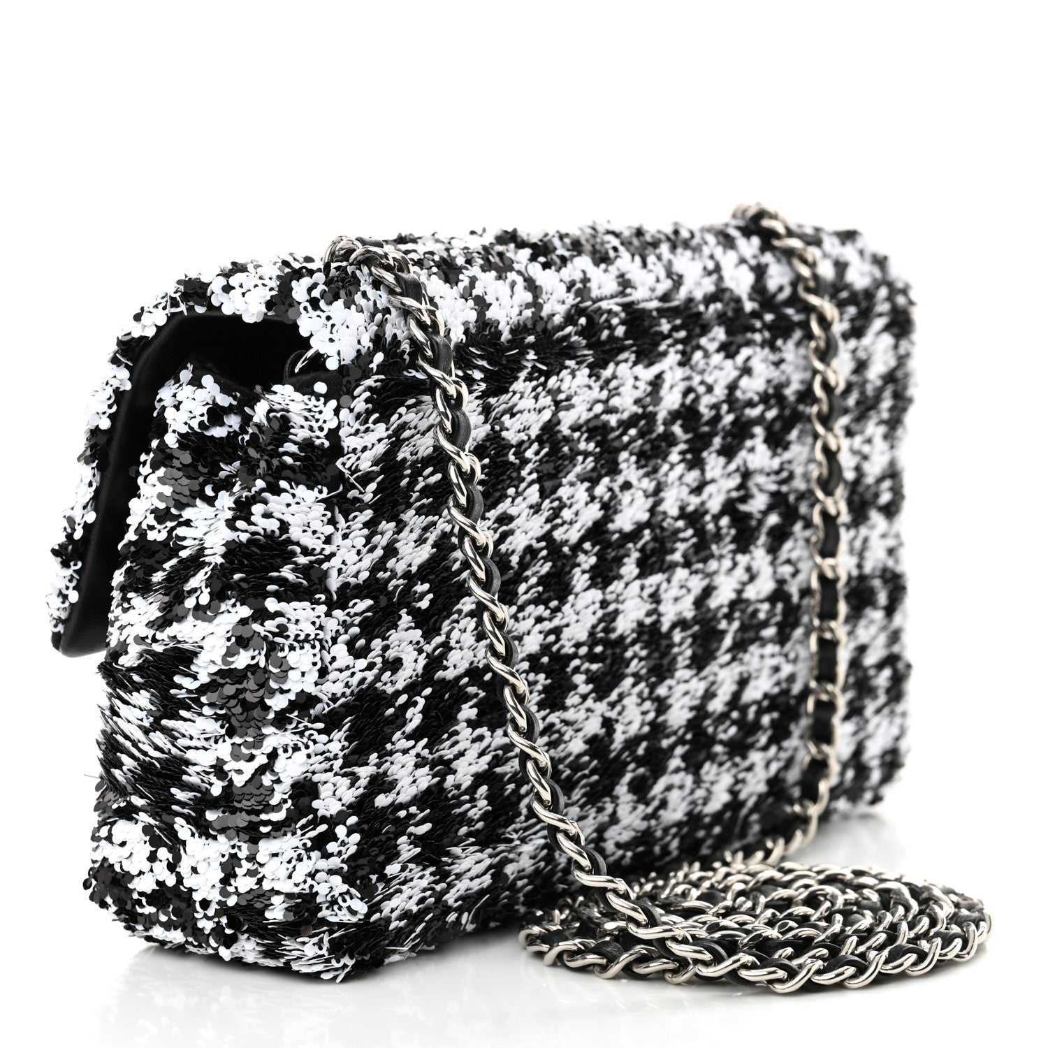 Chanel Sequin Houndstooth Small Flap Black White 3 of 11