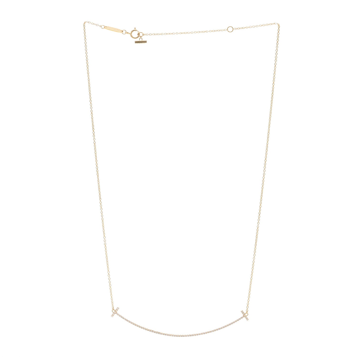 Tiffany 18K Yellow Gold Diamond Large T Smile Pendant Necklace 3 of 5