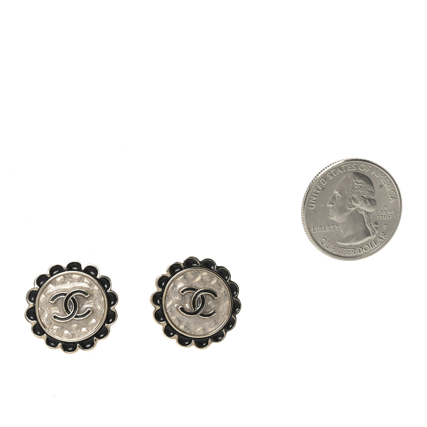 Metal Enamel CC Round Earrings Gold Black