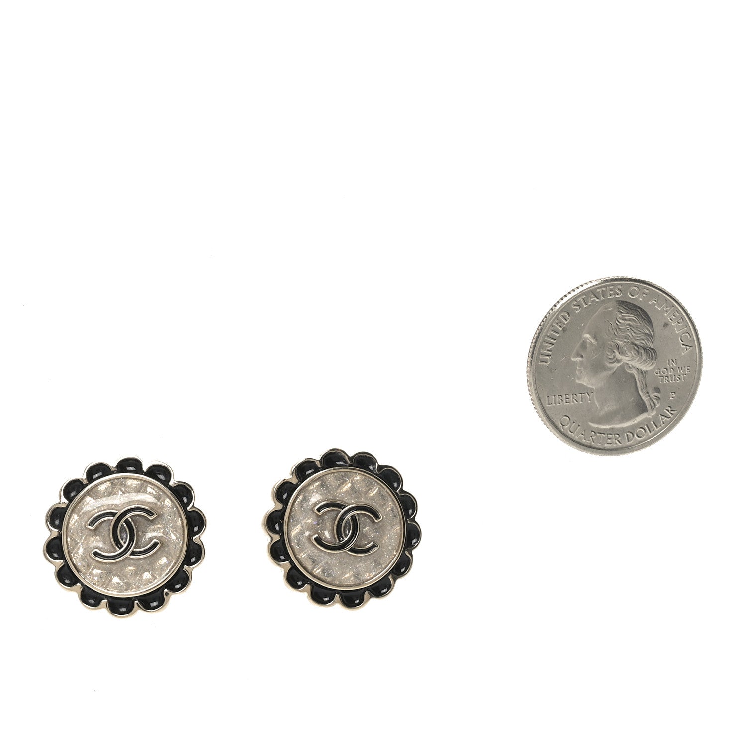Chanel Metal Enamel CC Round Earrings Gold Black 2 of 4