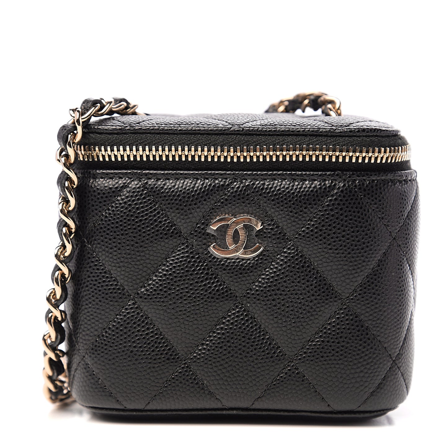 Caviar Quilted Mini Vanity Case With Chain Black