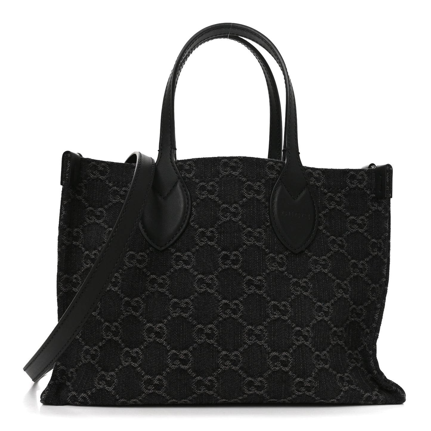Denim Ophidia GG Monogram Tote Medium Black Grey