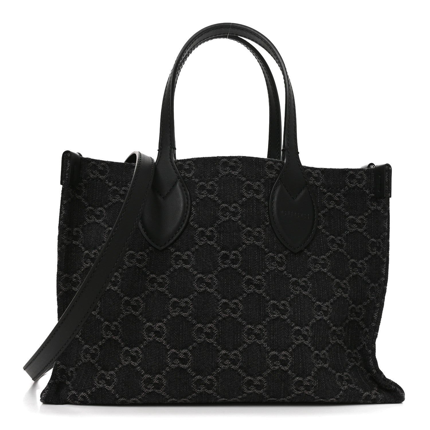 Gucci Denim Ophidia GG Monogram Tote Medium Black Grey 1 of 11