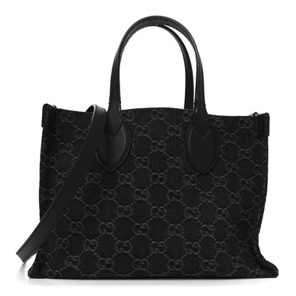 Gucci Denim Ophidia GG Monogram Tote Medium Black Grey 1 of 11