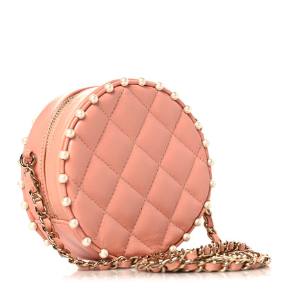 Chanel Calfskin Quilted Pearl Round Clutch With Chain Pink 3 of 10