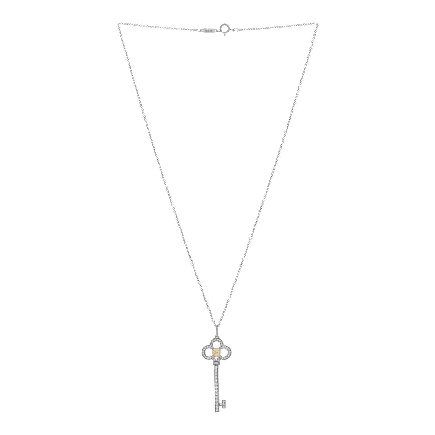 Tiffany Platinum 18K Yellow Gold Yellow Diamond Crown Key Pendant Necklace 2 of 4