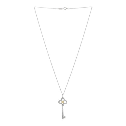 Tiffany Platinum 18K Yellow Gold Yellow Diamond Crown Key Pendant Necklace 2 of 4