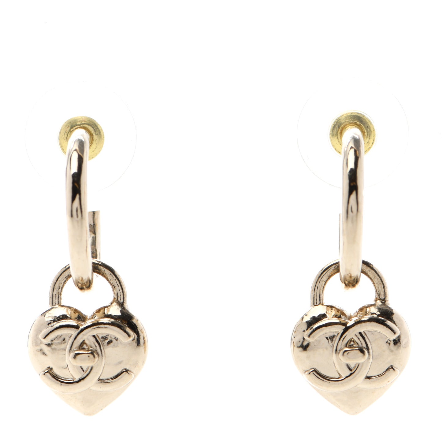 Metal CC Heart Turnlock Drop Earrings Gold
