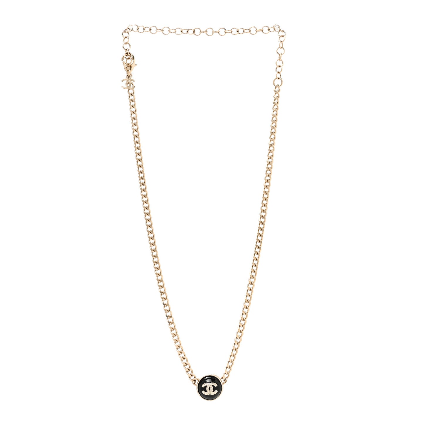 Crystal Resin CC Chain Link Short Necklace Black Gold