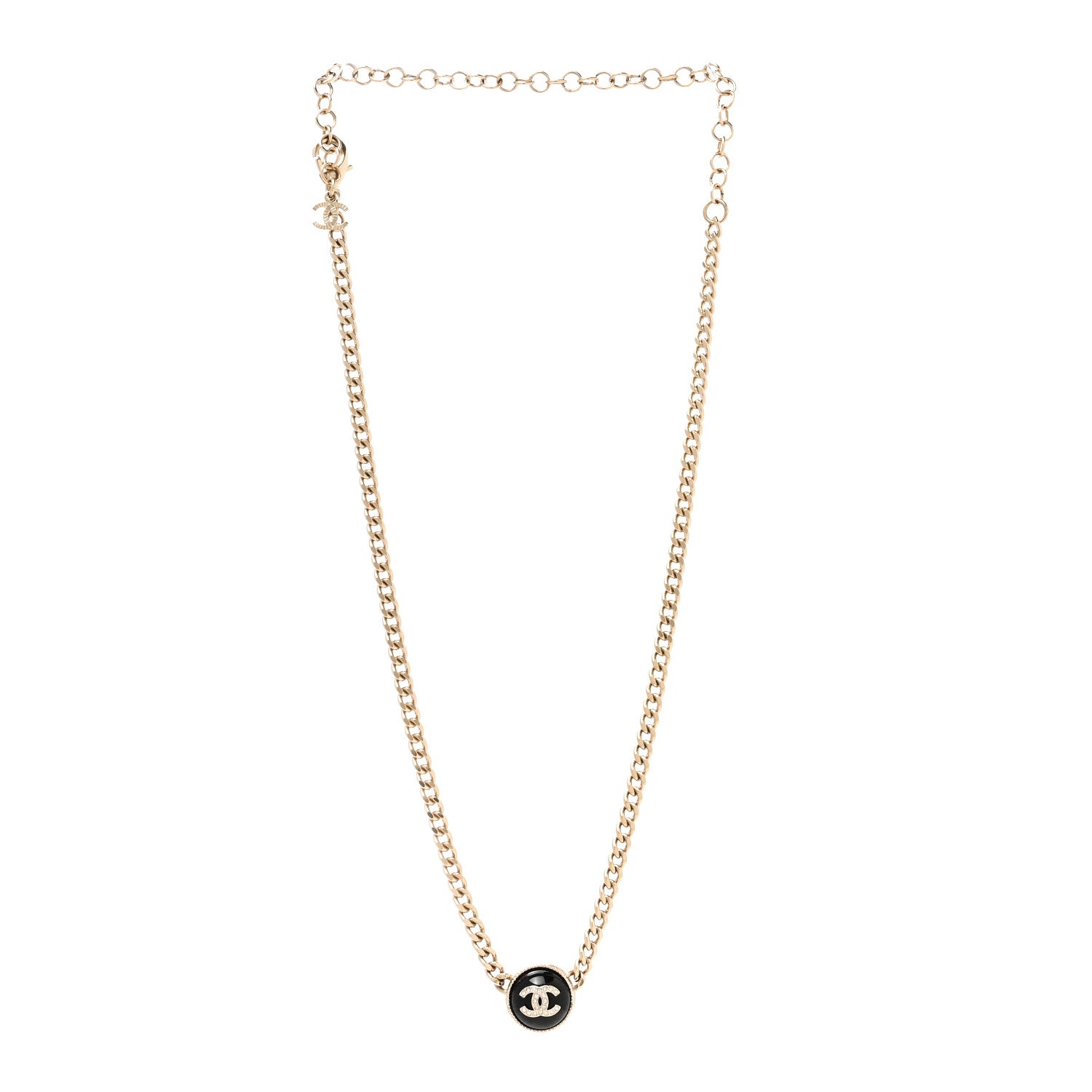 Chanel Crystal Resin CC Chain Link Short Necklace Black Gold 3 of 4