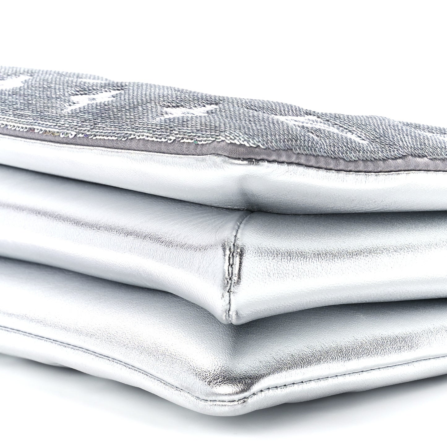 Satin Sequin Embroidered Monogram Coussin BB Silver