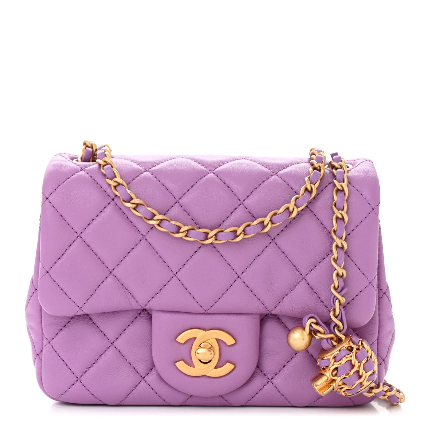 Lambskin Quilted Mini Pearl Crush Flap Purple