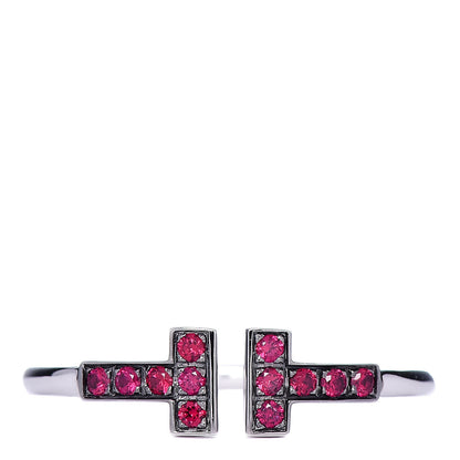 Tiffany 18K White Gold Ruby T Wire Ring 56 7.5 1 of 5
