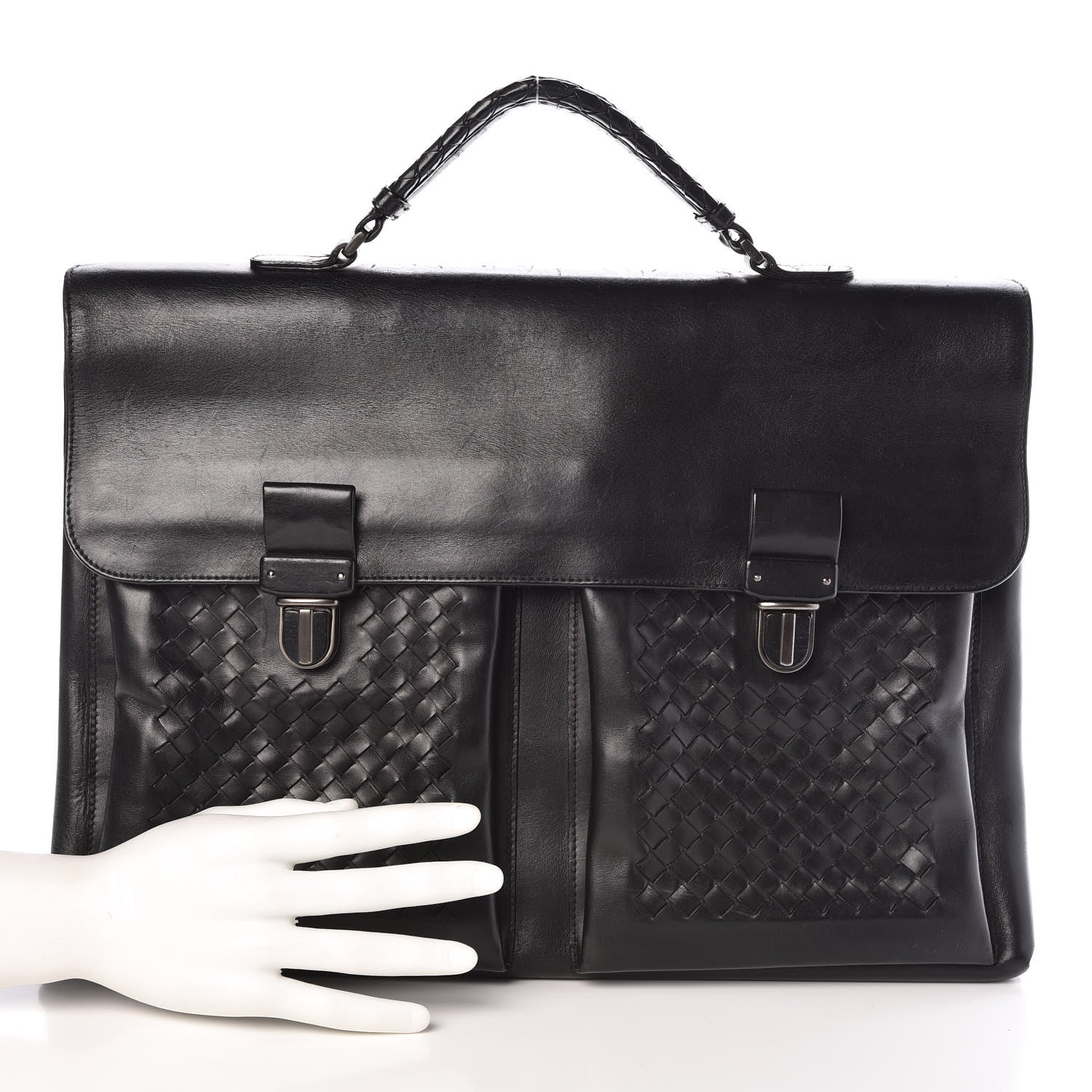 Bottega Veneta Calfskin Intrecciato Briefcase Black 2 of 11