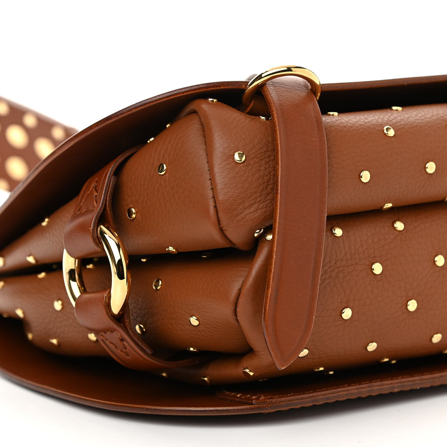 Calfskin Studded Bridle Satchel Tan