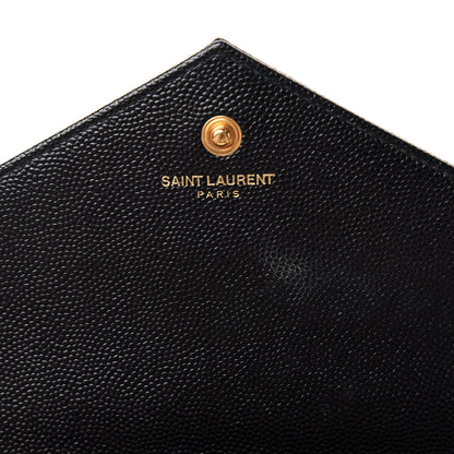 Saint Laurent Grain De Poudre Matelasse Chevron Monogram Chain Wallet Black 6 of 10