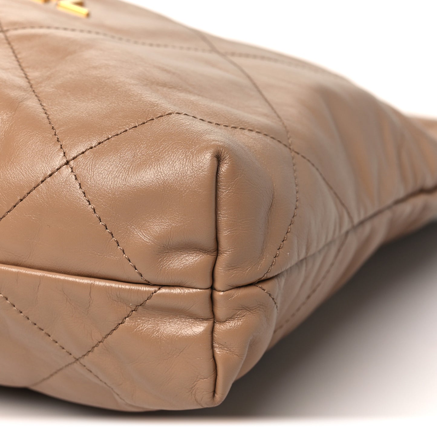 Shiny Calfskin Quilted Small Chanel 22 Beige