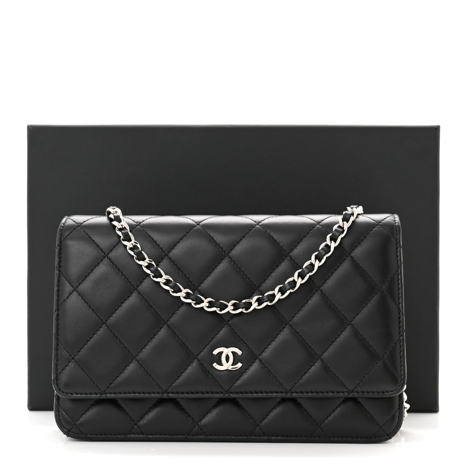 Chanel Lambskin Quilted Wallet On Chain WOC Black 12 of 12