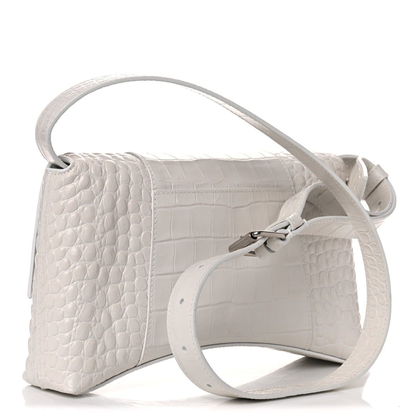 Extra Supple Calfskin Crocodile Embossed XS Downtown Shoulder Bag White