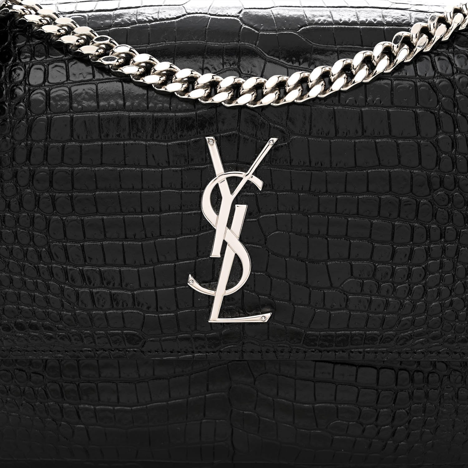 Saint Laurent Calfskin Crocodile Embossed Large Monogram Sunset Black 8 of 10
