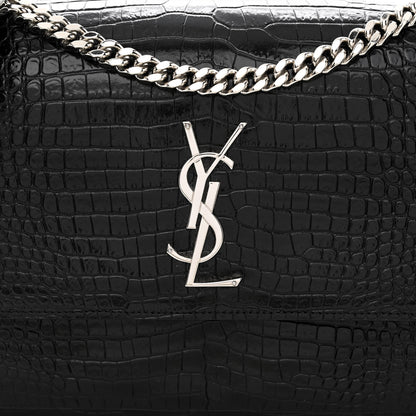 Saint Laurent Calfskin Crocodile Embossed Large Monogram Sunset Black 8 of 10