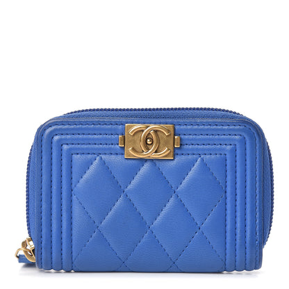 Chanel Lambskin Quilted Boy Zip Around Coin Purse Wallet Blue 1 of 12