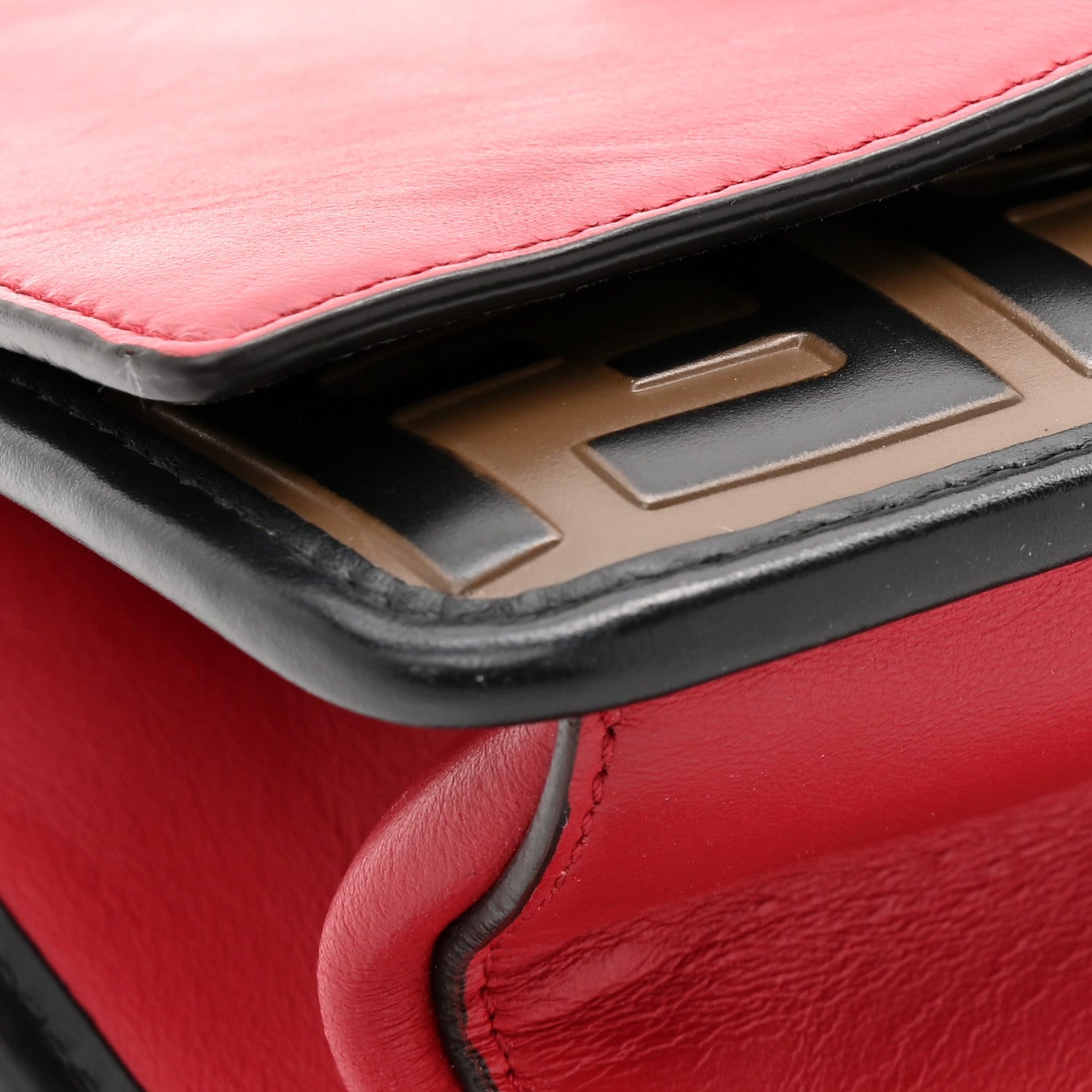 Fendi Vitello Century F is Fendi Bi-Color FF 1974 Embossed Small Kan I Shoulder Bag Fragola Maya Black 11 of 13