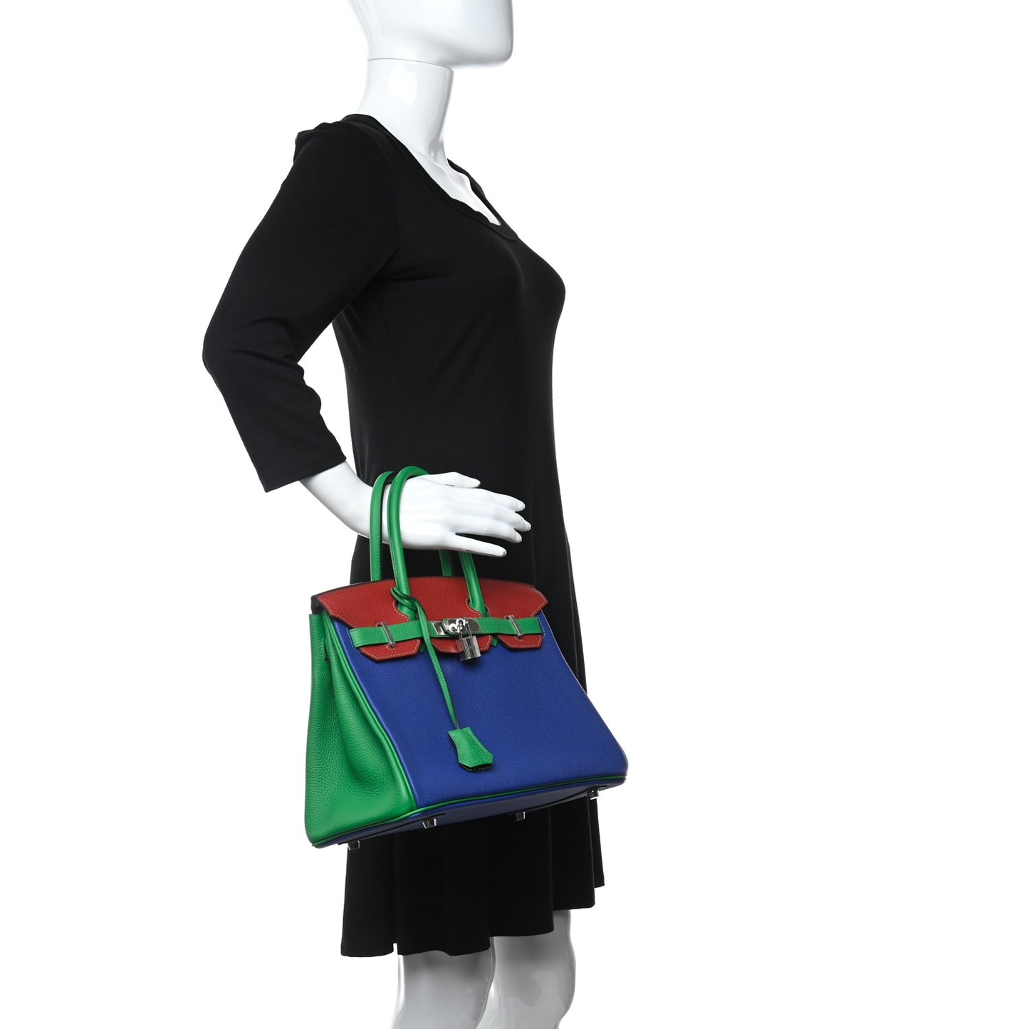 Togo Horseshoe Birkin 30 Bleu Electrique Bambou Rouge Vif