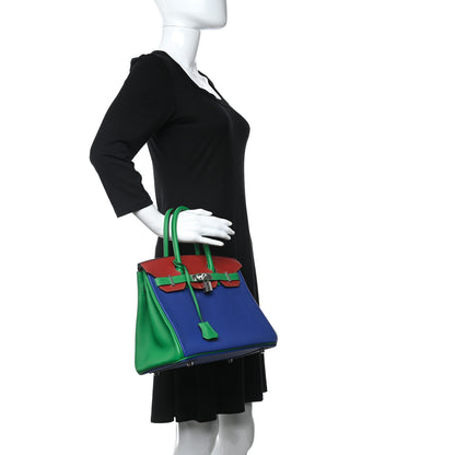 Hermes Togo Horseshoe Birkin 30 Bleu Electrique Bambou Rouge Vif 2 of 10