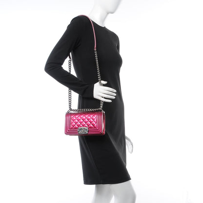 Chanel Metallic Patent Calfskin Quilted Small Boy Flap Pink 2 of 13