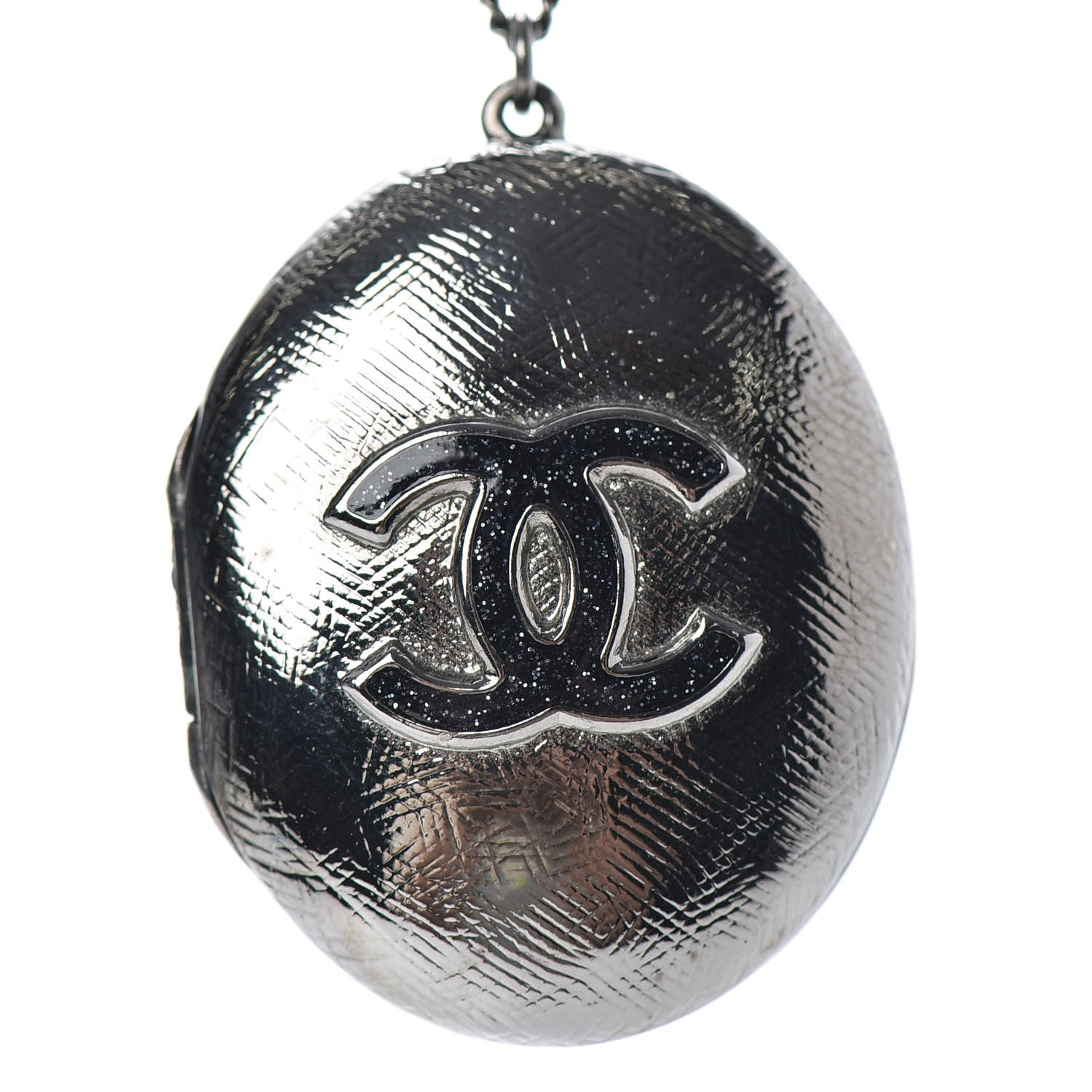 Chanel Ruthenium Locket CC Necklace Silver 4 of 6