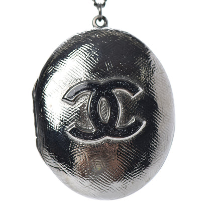 Chanel Ruthenium Locket CC Necklace Silver 4 of 6
