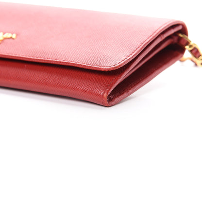 Prada Saffiano Metal Oro Chain Wallet Fuoco 11 of 12