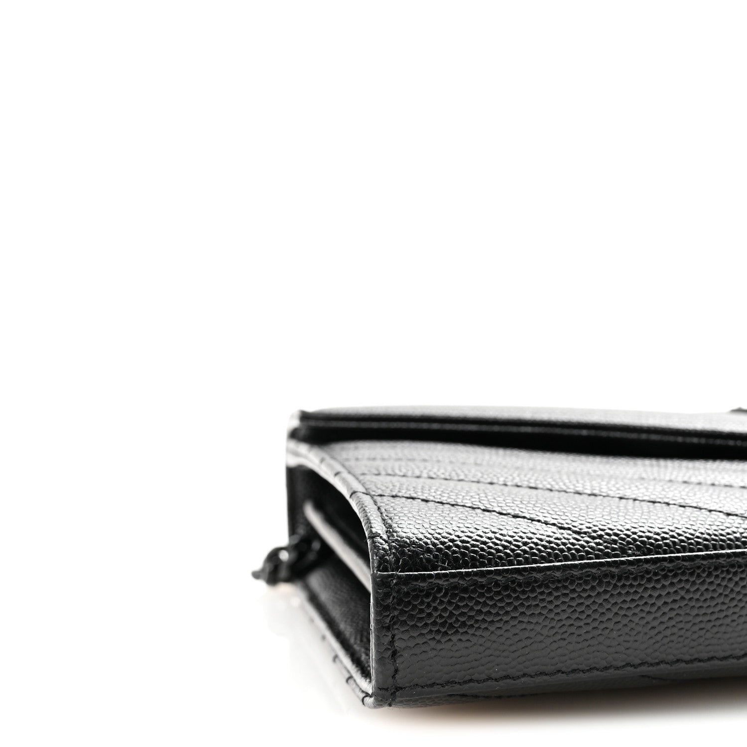 Saint Laurent Grain De Poudre Matelasse Chevron Monogram Monochrome Chain Wallet Black 8 of 10