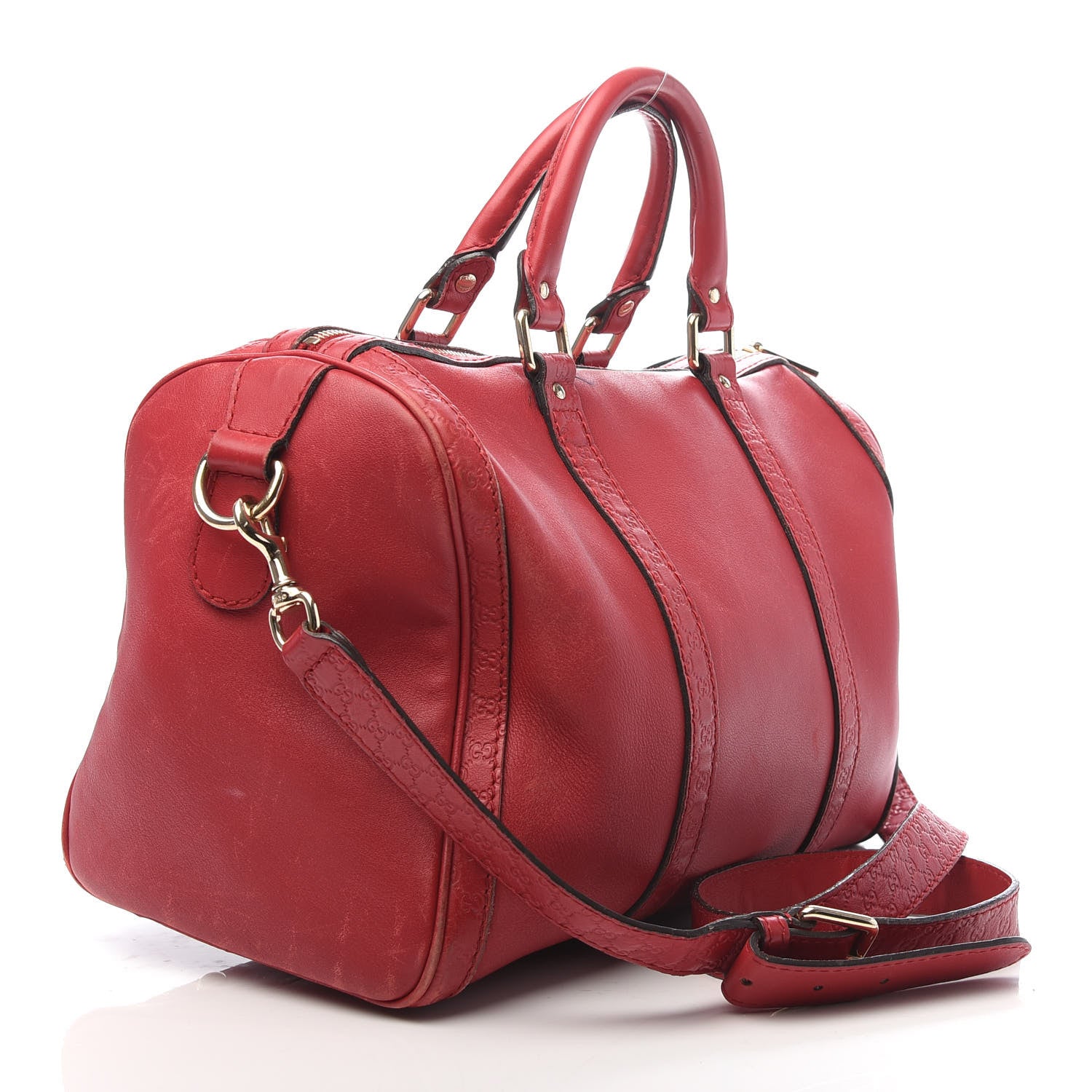 Gucci Calfskin Microguccissima Trim Medium Boston Raspberry Red 3 of 11