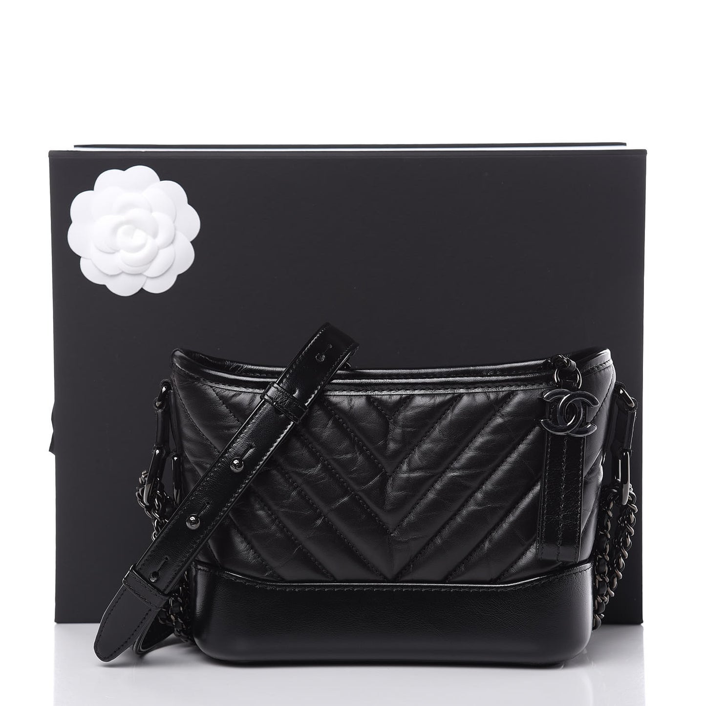Aged Calfskin Chevron Quilted Small Gabrielle Hobo So Black
