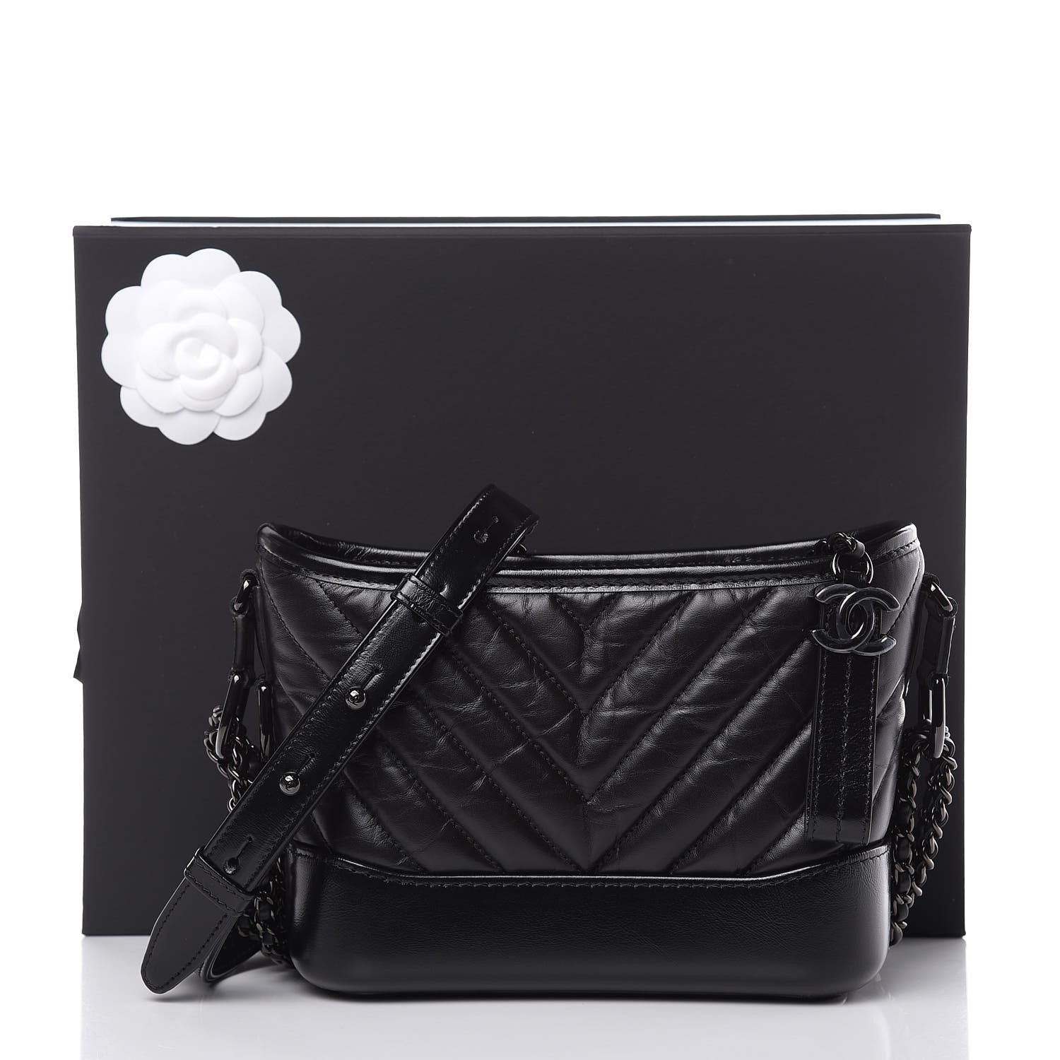 Chanel Aged Calfskin Chevron Quilted Small Gabrielle Hobo So Black 10 of 10