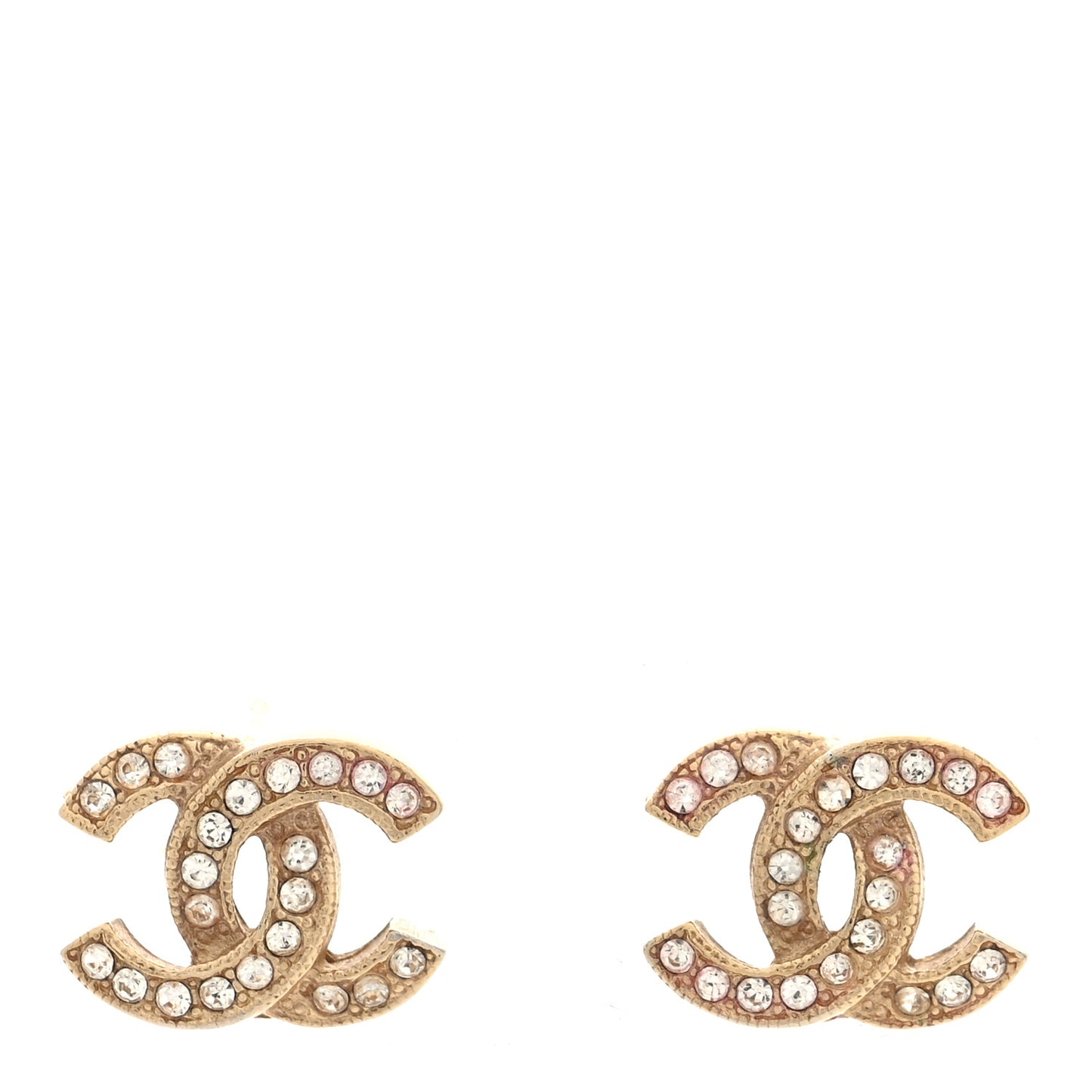 Metal Crystal CC Earrings Gold