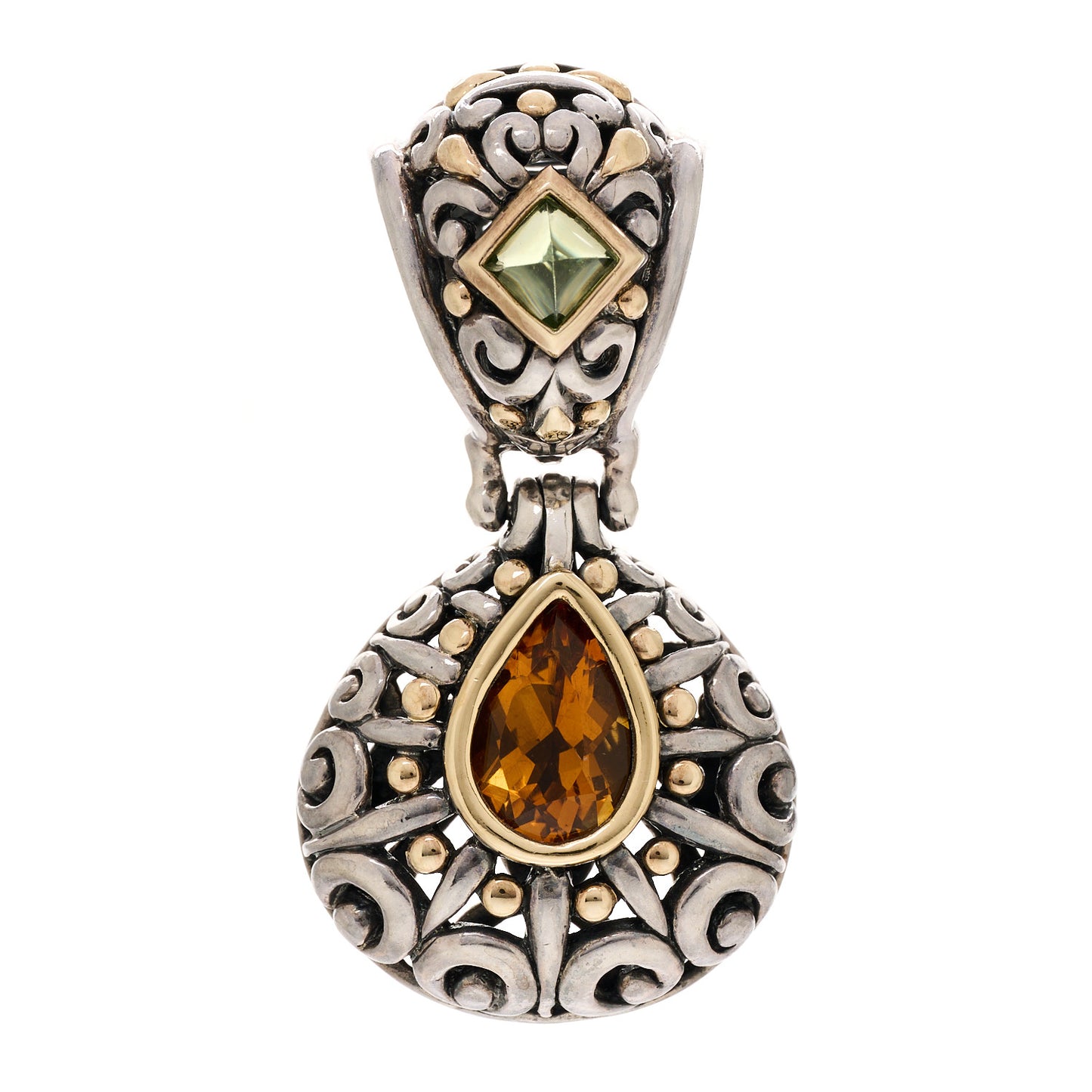 Sterling Silver 18K Yellow Gold Peridot Citrine Batu Sari Pendant