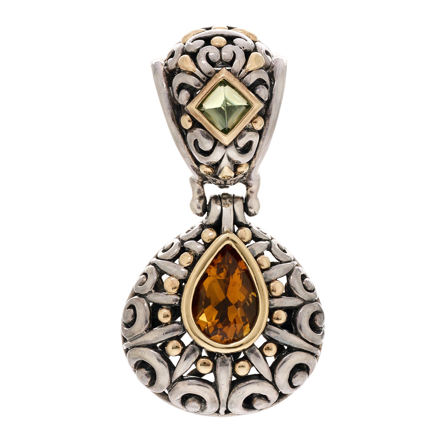 John Hardy Sterling Silver 18K Yellow Gold Peridot Citrine Batu Sari Pendant 1 of 3
