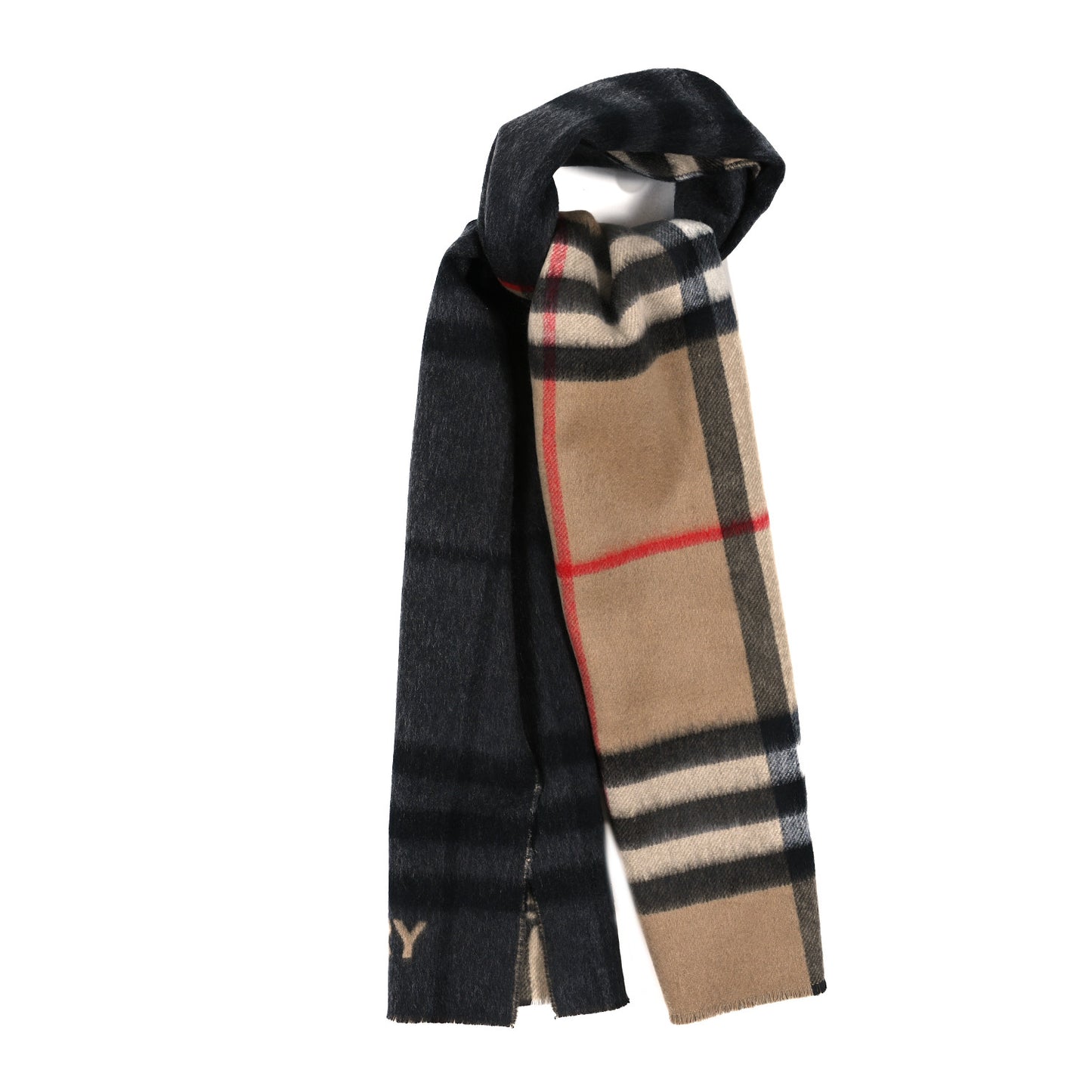 Cashmere Reversible Giant Check Scarf Camel Black