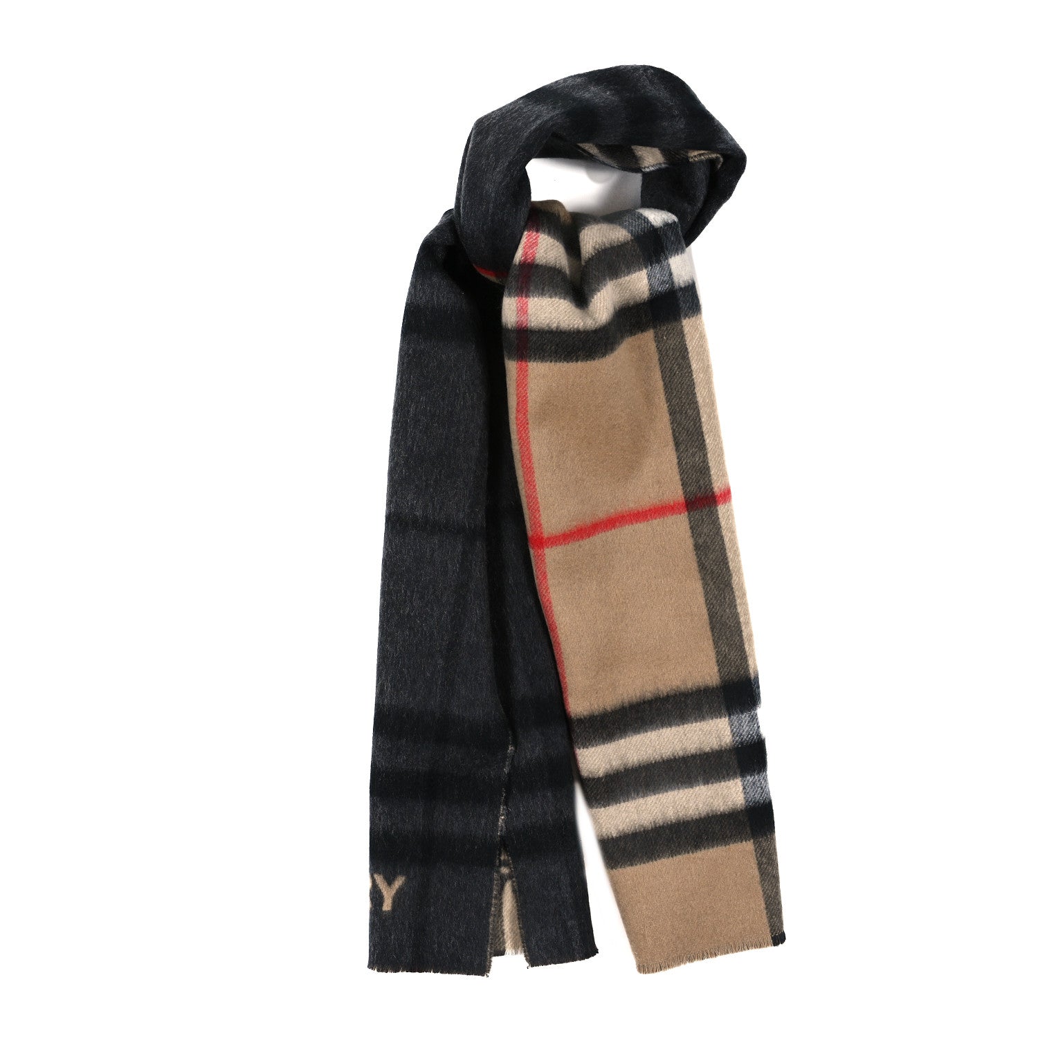 Burberry Cashmere Reversible Giant Check Scarf Camel Black 1 of 3
