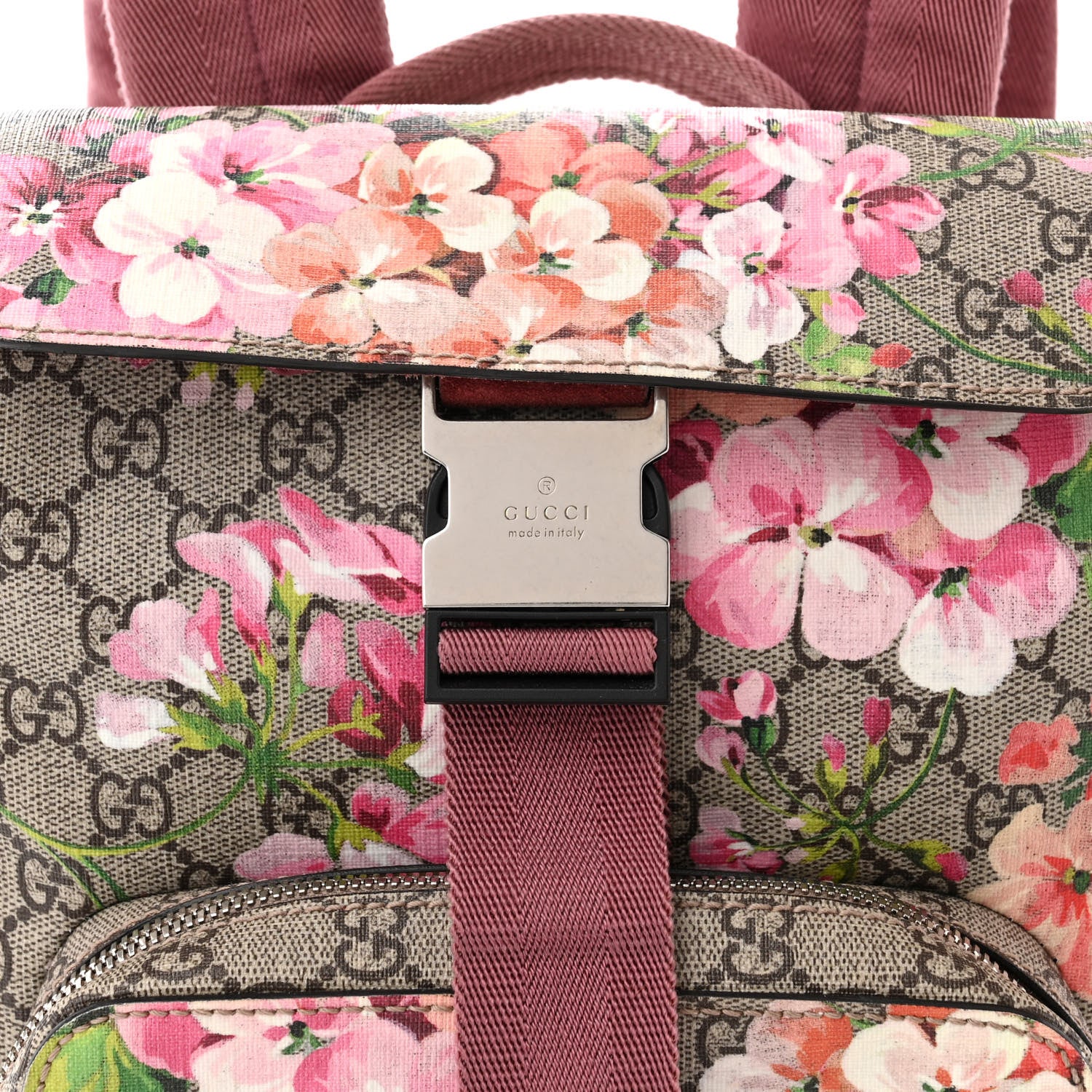 Gucci GG Supreme Monogram Blooms Small Single Buckle Backpack Beige Multicolor Dry Rose 8 of 16