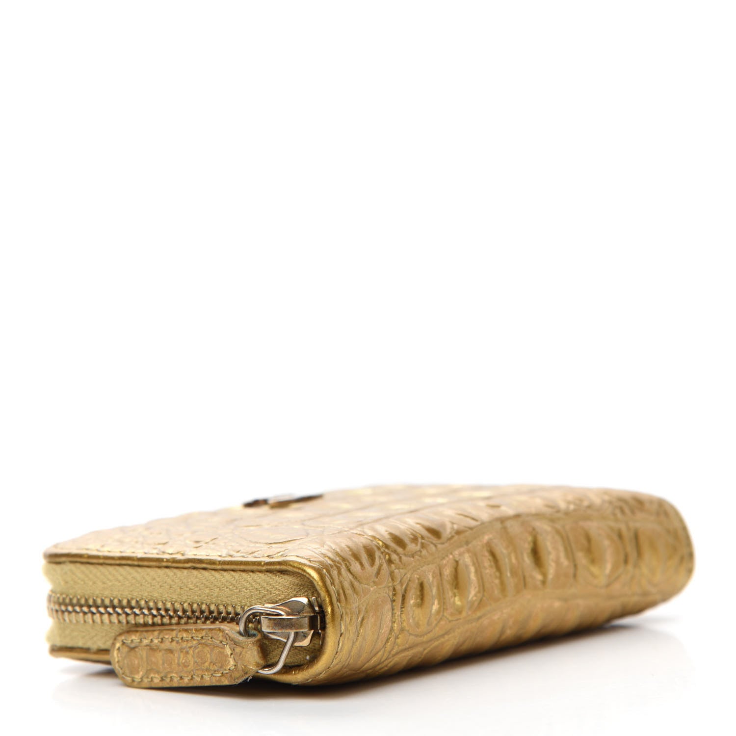 Chanel Metallic Calfskin Crocodile Embossed Cocodile Zip Coin Case Gold 3 of 13
