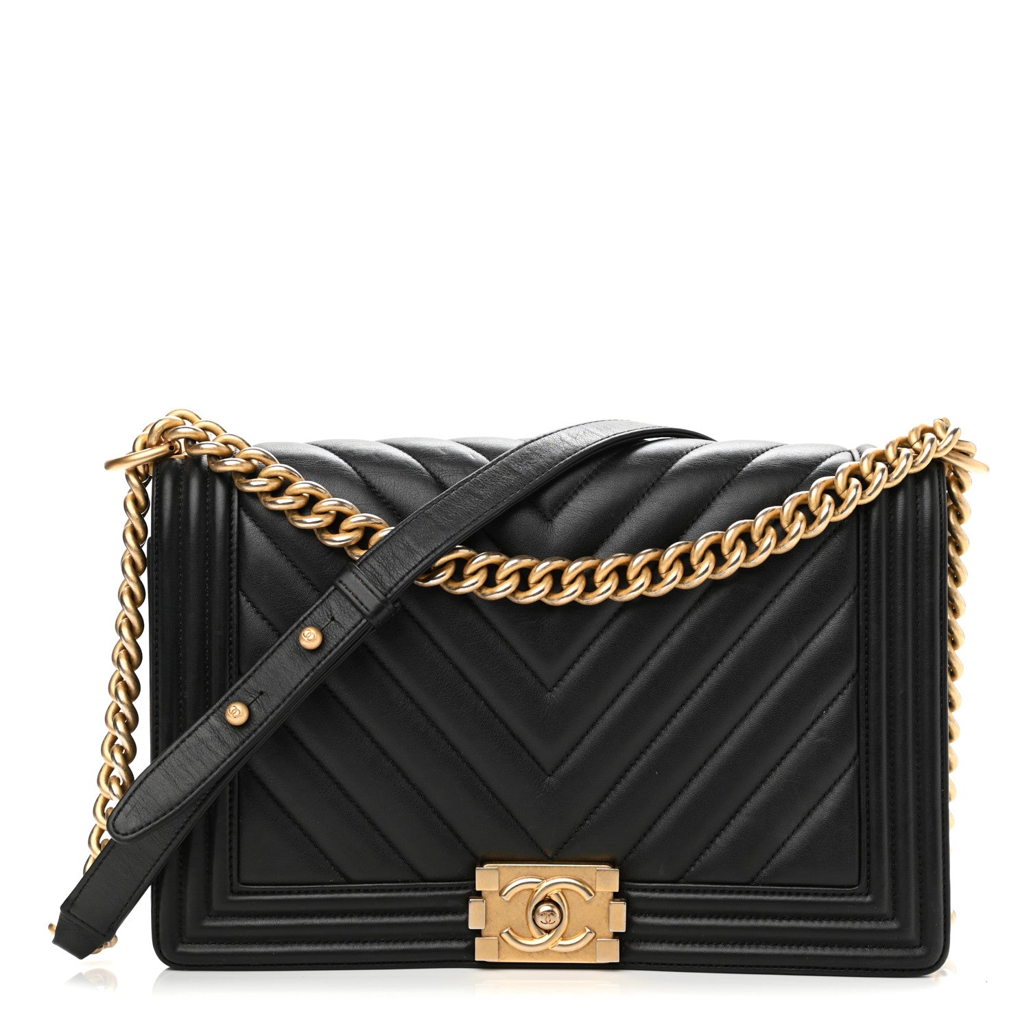 Chanel Lambskin Chevron Quilted Medium Boy Flap Black 1 of 11