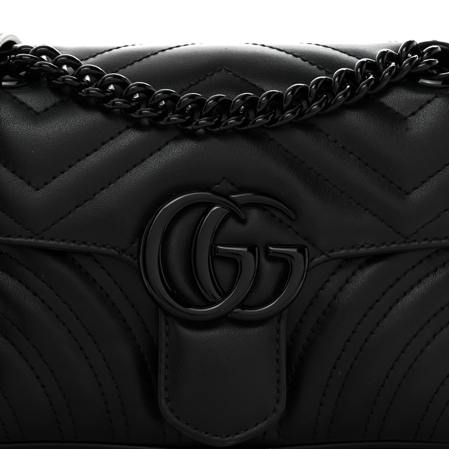 Gucci Calfskin Matelasse Monochrome Mini GG Marmont Shoulder Bag Black 8 of 10