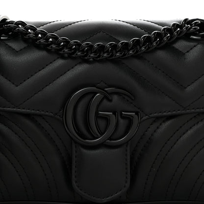 Gucci Calfskin Matelasse Monochrome Mini GG Marmont Shoulder Bag Black 8 of 10