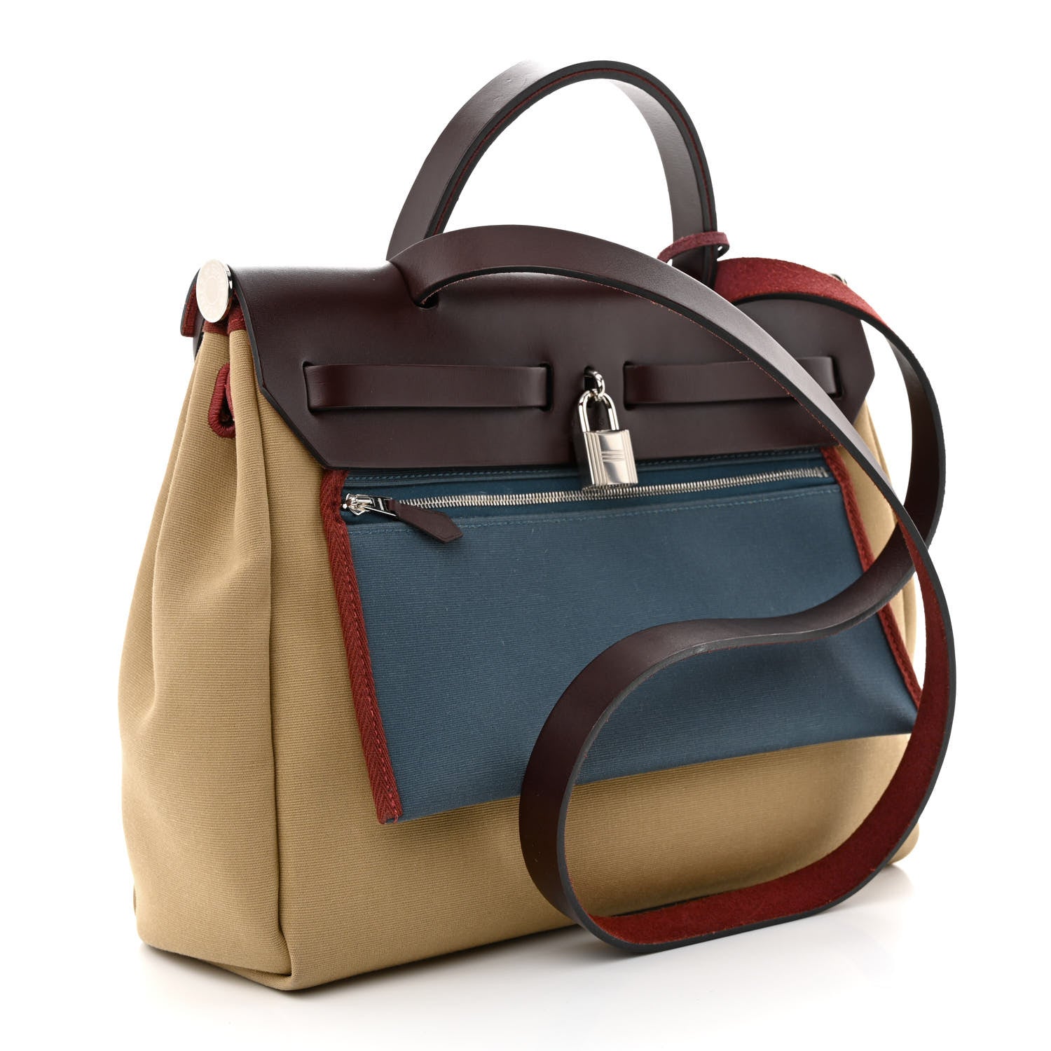 Hermes Toile Officier Vache Hunter Verso Herbag Zip PM 31 Rouge Sellier Trench Bleu Tempete 4 of 12